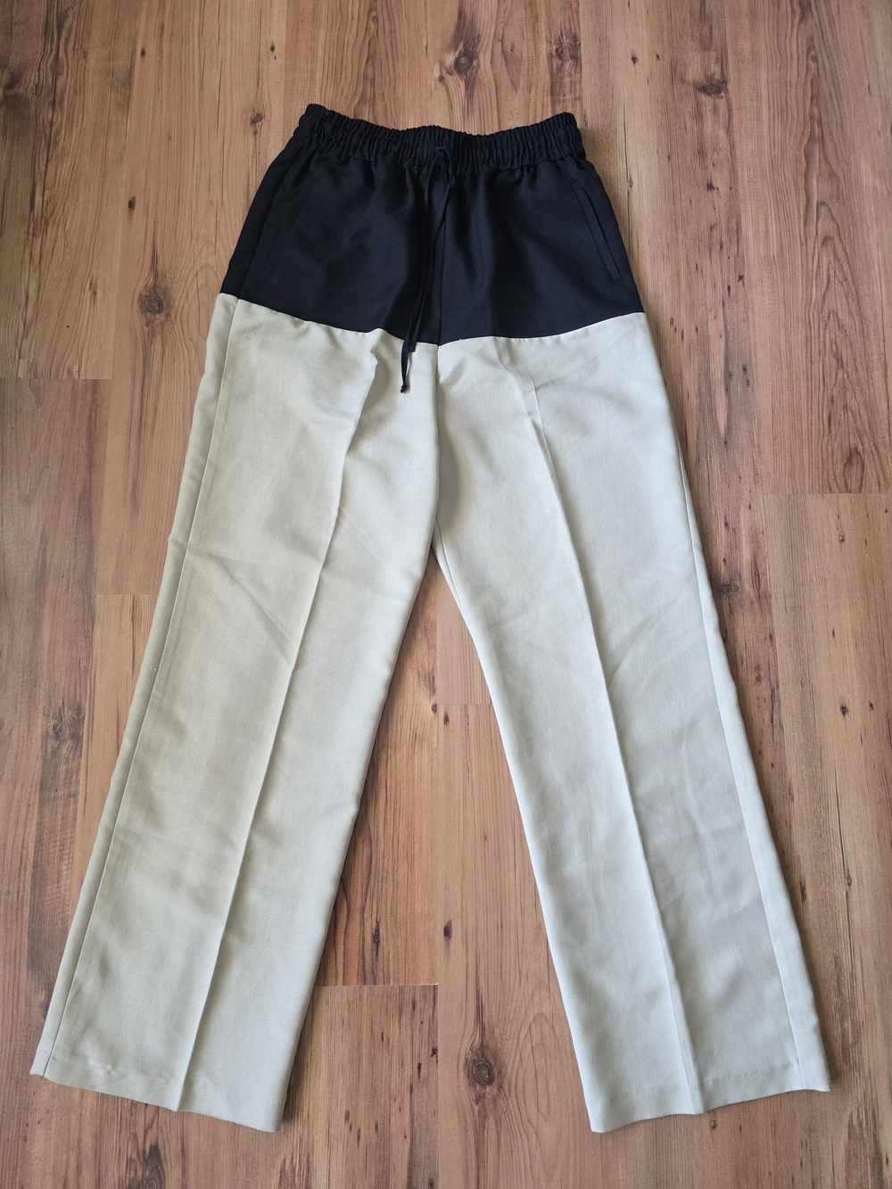 Topshop Two-Tone Black and Cream Wide-Leg Trousers